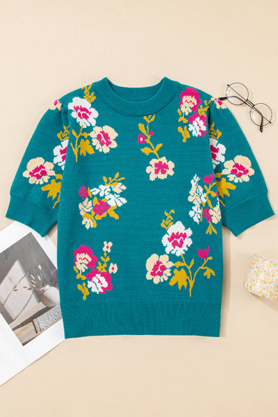 Cozy Women's Floral Knit Sweater in Soft Pastels - Stylish Fit for Casual Outings and Layering in Cool Weather