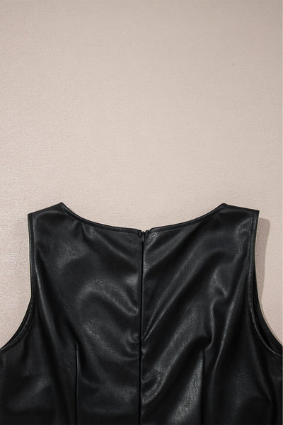 Elegant Black Vegan Leather Dress for Women - Eco-Friendly, Fitted, Stylish Design for Everyday Chic and Versatility