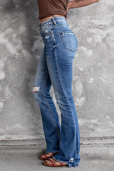 Women's High-Waisted Distressed Bootcut Flare Jeans