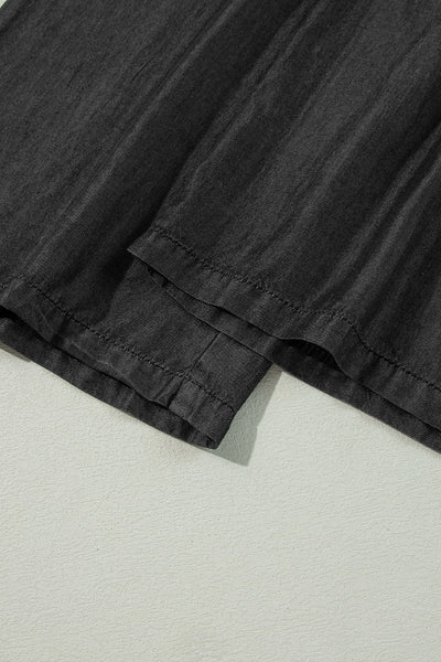 Trendy High Waist Wide Leg Jeans for Women in Classic Black with Frills and Pockets - Stylish and Comfortable Fit