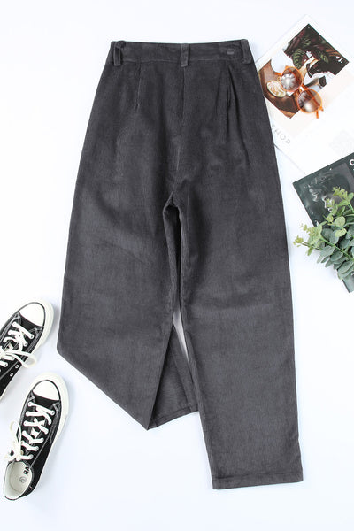 Chic High-Waisted Gray Corduroy Straight Leg Trousers for Women Stylish Comfort for Every Occasion