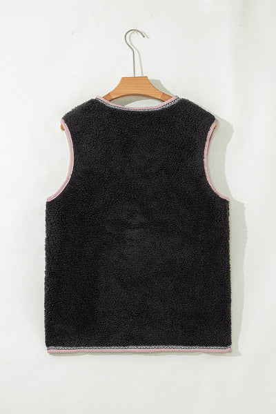 Soft Beige Cozy Women's Sherpa Vest - Stylish Layering Essential for Fall with Pockets and Relaxed Fit