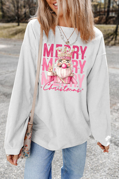 women's white twisted ribbed nutcracker king christmas sweatshirt made for easy styling and wardrobe coordination, with premium-like structure and