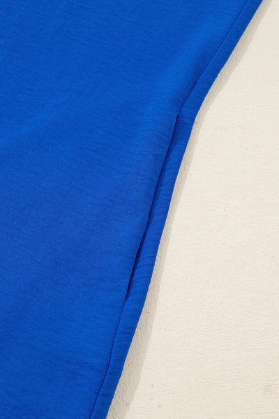 Women's Cerulean Blue V-Neck Shift Dress with Ruffle Trim
