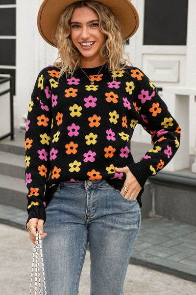 Cozy Women's Lightweight Floral Knit Sweater - Stylish Pullover for Spring & Summer Casual Outfits