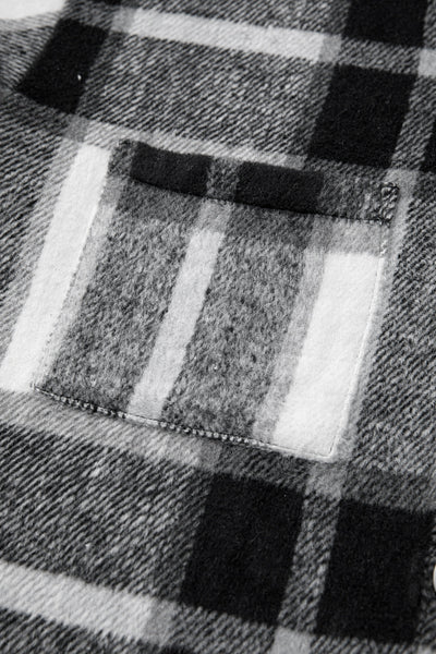 Women's Charcoal and White Plaid Button-Down Shacket