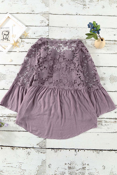 Chic Women's Purple Crochet Lace Button-Up Top - Stylish & Comfortable for Casual or Dressy Events