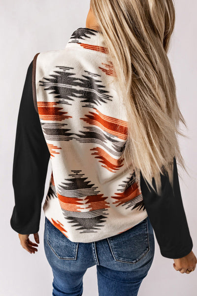 Women's Multicolor Fuzzy Aztec Western Fashion Vest Jacket