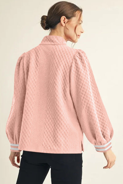 Women's Gossamer Pink Rhombus Texture Quarter-Zip Pullover