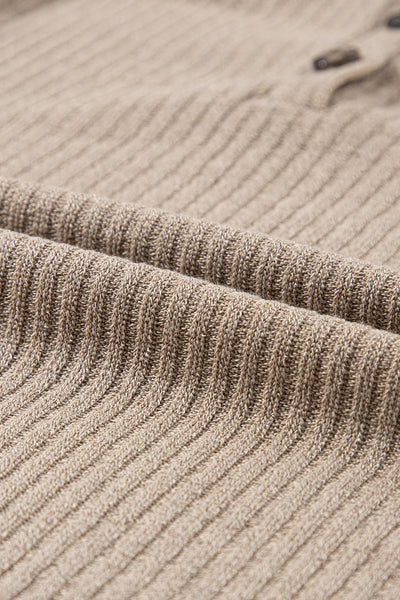 Women's Casual Pale Khaki Ribbed Long Sleeve Henley Top - Stylish Knit Shirt with Comfortable Fit for Everyday Wear
