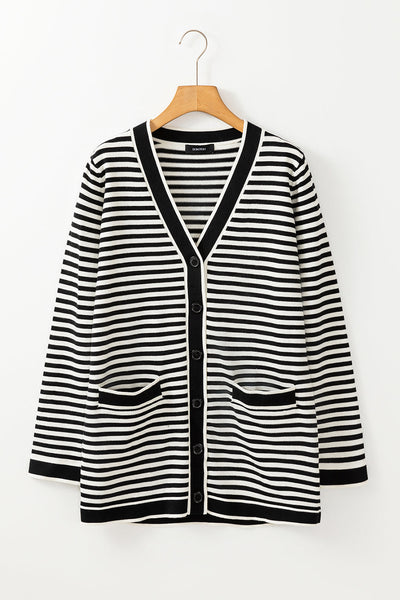 Stylish Women's Black Stripe Long Sleeve Tunic Cardigan Effortless Layering Essential for Chic Outfits