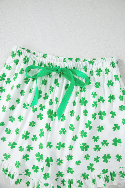 Women's Clover Print Short Sleeve Pajama Set with Ruffles