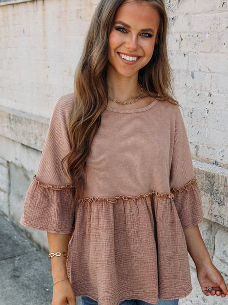 Ruffled Sleeve Colorblock Peplum Blouse