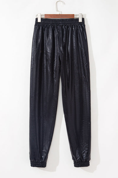 Women's Black Pebble Joggers - Stylish Elastic Waist Activewear with Pockets for All-Day Comfort and Versatile Wear