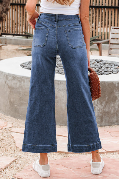 Chic High-Waisted Blue Wide Leg Jeans for Women  Effortless Relaxed Fit for Everyday Style and Comfort