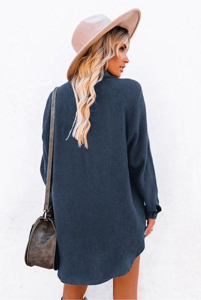 Rust Corduroy Shirt Dress for Women - Casual Fit with Pockets for Effortless Style and Everyday Comfort