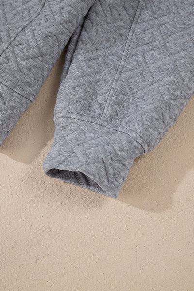Cozy Women's Gray Textured Half-Zip Sweatshirt with Collared Neckline - Chic Casual Layering Essential for Everyday Wear