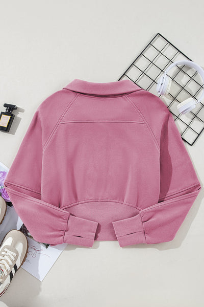 Cozy Women's Phalaenopsis Fleece-Lined Zip-Up Sweatshirt with Stand Collar & Thumbhole Sleeves for Effortless Style