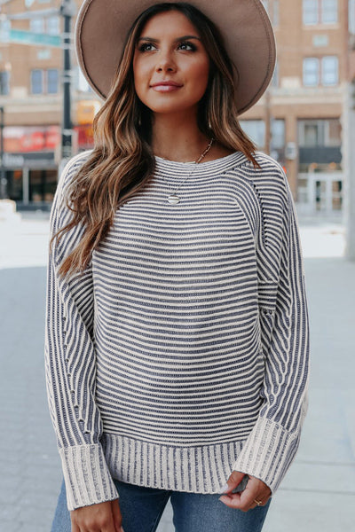 Cozy Chic Women's Striped Knit Sweater in Soft Cotton Blend Perfect for Casual Outings and Stylish Layering Options