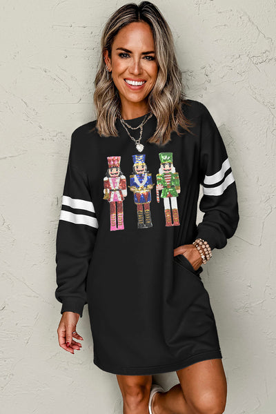 Women's Sequin Nutcracker Graphic Varsity Sweatshirt Dress