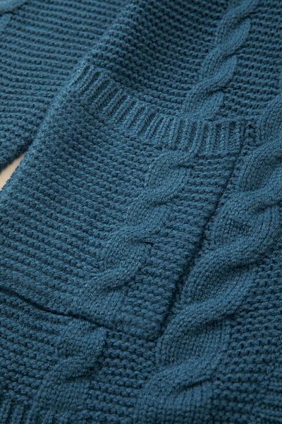Cozy Women's Peacock Blue Cable Knit Cardigan with Button Front & Pockets - Chic Baggy Style for Casual Looks