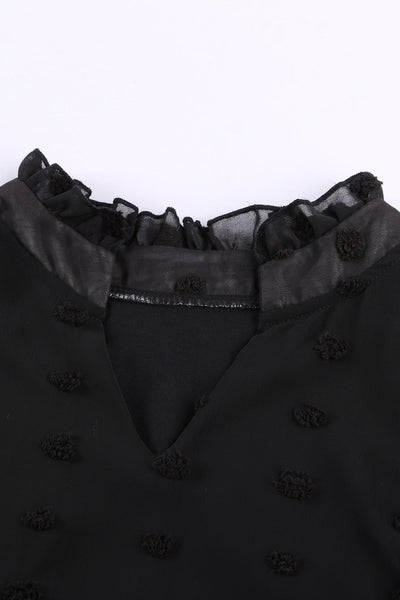 Women's Swiss Dot V-Neck Babydoll Blouse with Crochet Lace