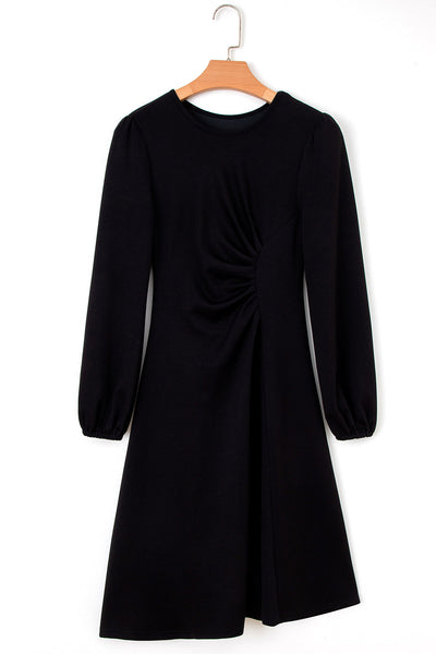 Chic Black Long Sleeve Midi Dress for Women - Flattering Fit & Versatile Style for Every Occasion