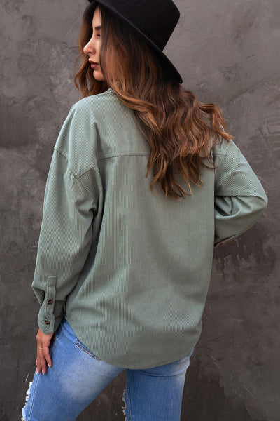 Women's Casual Gray Corduroy Button-Up Shirt with Pockets - Chic Everyday Fit for Comfort and Style