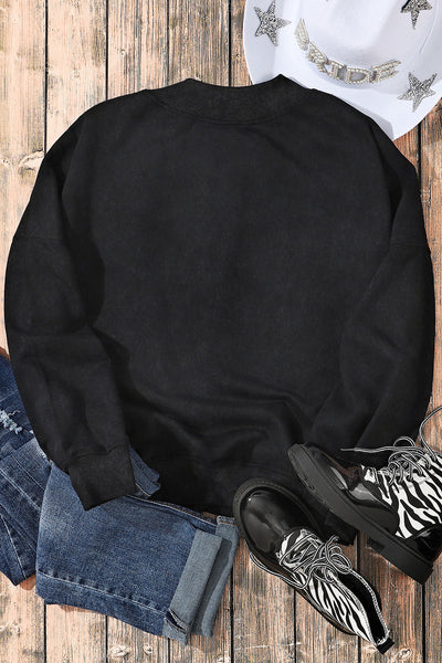 Cozy Women's Black Drop Shoulder Crew Neck Sweatshirt - Effortless Casual Pullover for Ultimate Comfort and Style