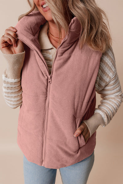 Chic Women's Corduroy Vest Jacket in Earthy Tones  Stylish Layering Piece for Fall and Winter Fashion