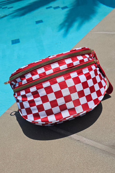 Women's Red Checkered Convertible Crossbody Belt Bag