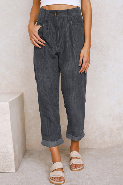 Chic High-Waisted Gray Corduroy Straight Leg Trousers for Women Stylish Comfort for Every Occasion