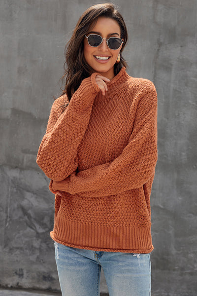 Chic Oversized Orange Batwing Turtleneck Sweater for Women - Cozy Long Sleeve Knitwear for Effortless Fall Style