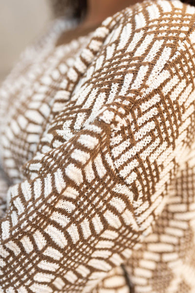 Cozy Women's Khaki Knit Sweater with Patterned Design, Round Neck, Perfect for Casual Everyday Wear
