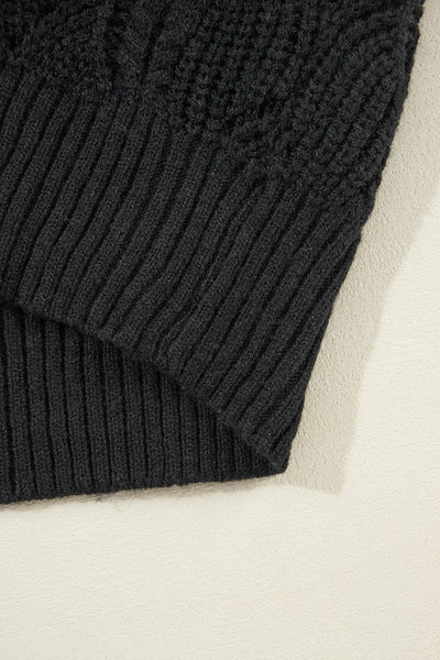 Elegant Women's Black V-Neck Sweater with Hollow Out Design and Drop Shoulders - Cozy Knit Top for Casual Style
