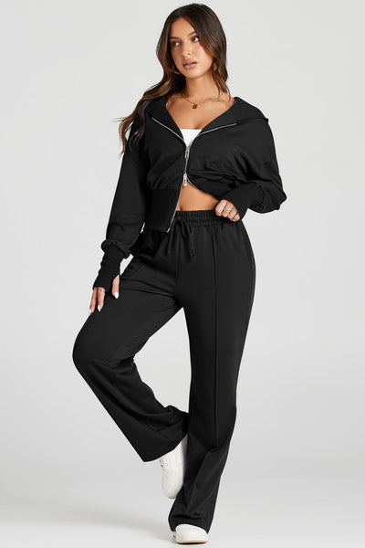 Stylish Women's Black 2-Piece Tracksuit Set Comfortable Activewear for Casual Outings and Everyday Wear