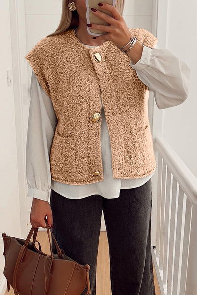 Women's Light French Beige Textured Vest with Metallic Accents