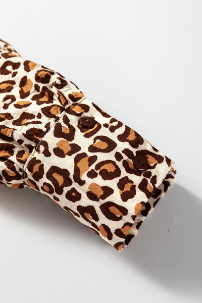 Women's Leopard Print Ruffle Neck Viscose Blouse in Earth Tones