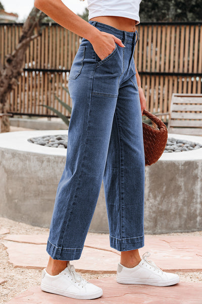 Chic High-Waisted Blue Wide Leg Jeans for Women  Effortless Relaxed Fit for Everyday Style and Comfort