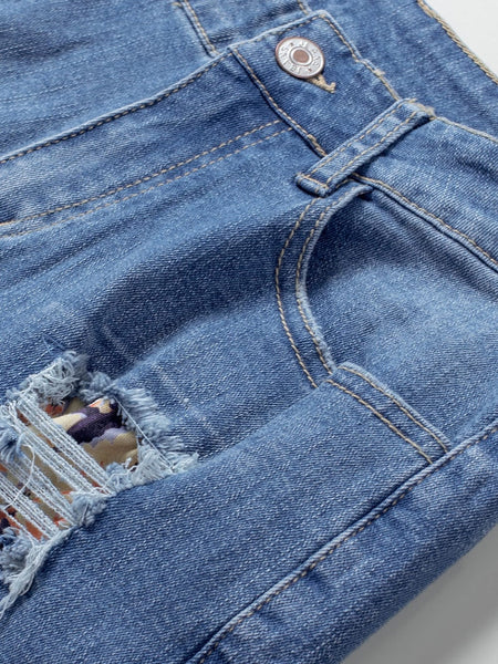 With Holes And Tassels Trendy Denim Straight Breasted Pants