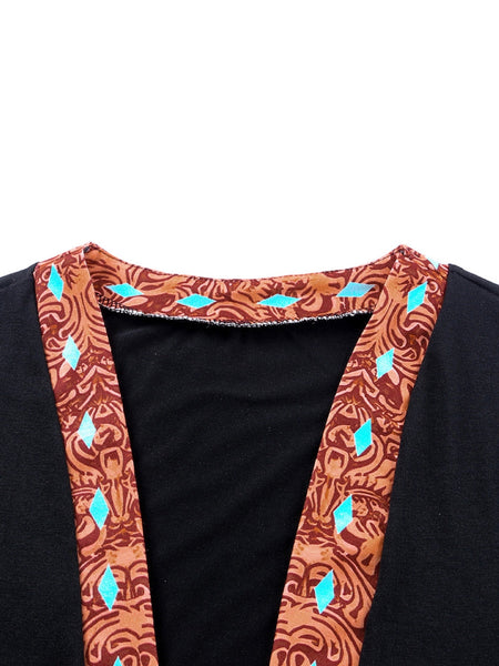 Cow Print Western Style Patchwork Cardigan