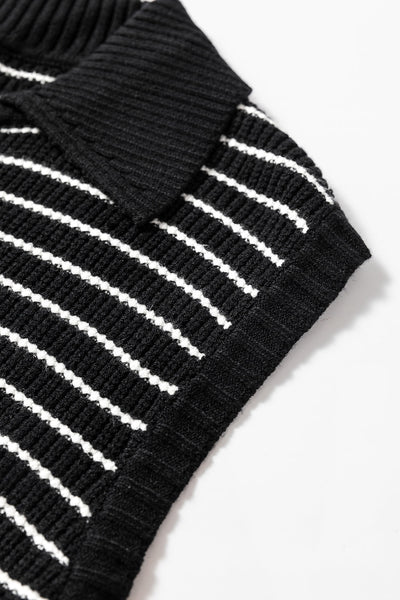 Chic Women's Black Striped V-Neck Sweater Tank Top - Stylish & Comfortable for Effortless Casual Looks