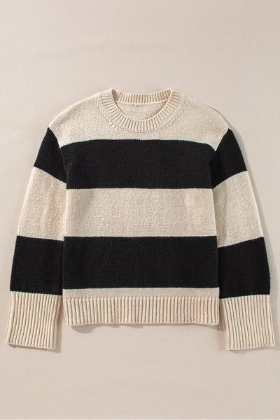 Cozy Women's Colorblock Pullover Sweater in Jet Stream - Loose Fit Knit for Stylish Casual Fall Looks
