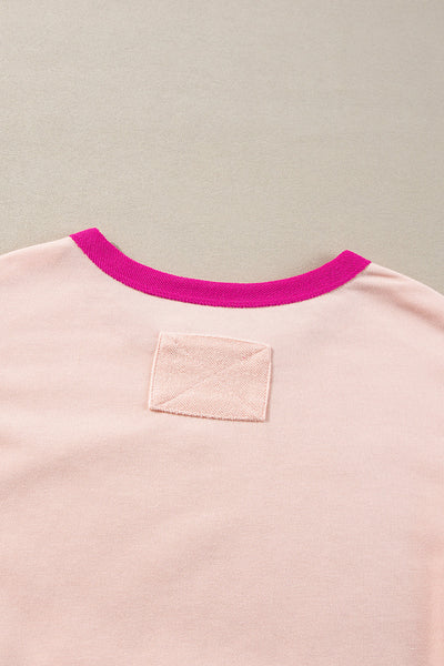Trendy Light Pink Oversized Sweatshirt for Women with Star Patchwork & Exposed Seams Cozy Everyday Essential