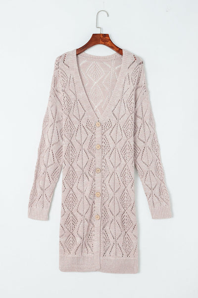 Stylish Women's Khaki Openwork Knit Cardigan for Effortless Layering and Cozy Comfort in Any Season