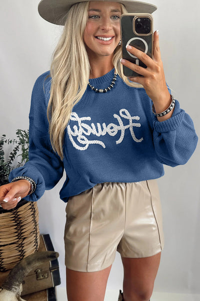Dusk Blue Women's Cozy Embroidered Western Sweater - Chic Country Style for Everyday Comfort and Versatility made for easy styling and wardrobe