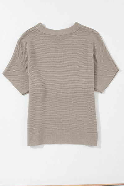 Women's Apricot Batwing Sweater - Cozy Short Sleeve High Neck Knit Top for Effortless Chic and All-Day Comfort