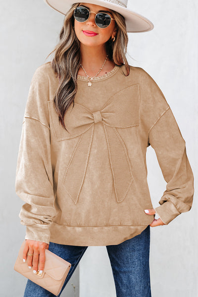 Cozy Women's Big Bow Pullover Sweatshirt - Stylish Loose Fit for Casual Outings and Everyday Comfort in Soft Fabric