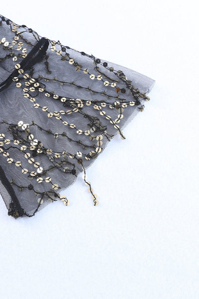 Women's Black Sequin Sheer Long Sleeve Open Front Kimono