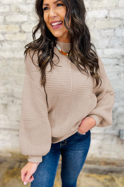 Elegant Pastel Puff Sleeve Sweater for Women - Cozy Soft Knit Top for Trendy Casual Outfits